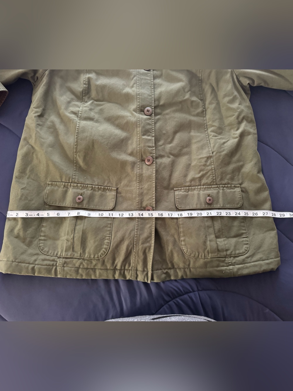 L.L. Bean Olive Green Utility Jacket with Brown Cord Collar - Picture 9 of 10